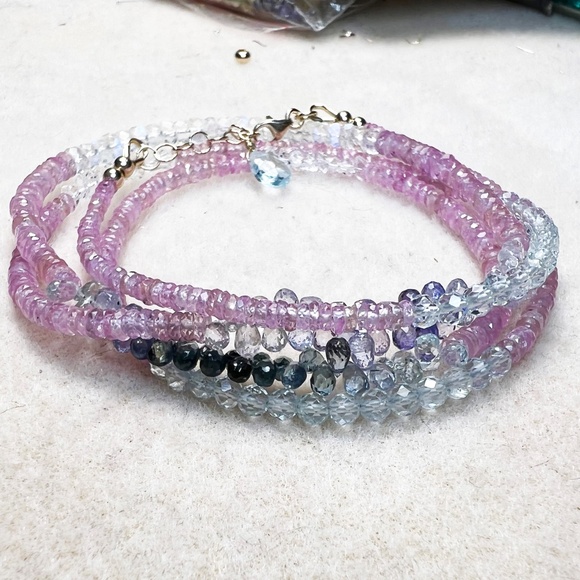 14K Gold Gemstone Wrap Bracelet Necklace: Moonstone, Sapphire, Aquamarine - Picture 7 of 13